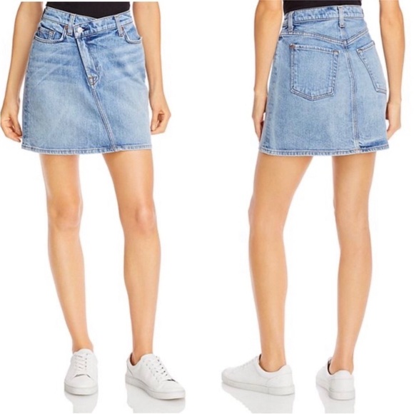 7 FOR ALL MANKIND Asymmetrical Denim Mini Skirt - Picture 2 of 8